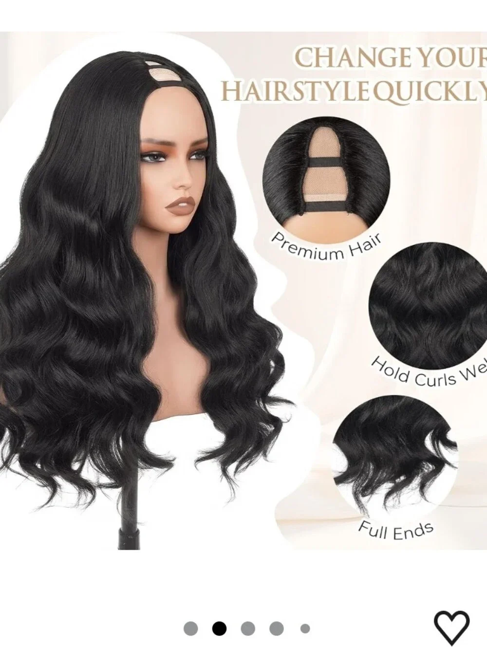 V Part Wig Body Wave Synthetic Half Wig 22 Inch Black